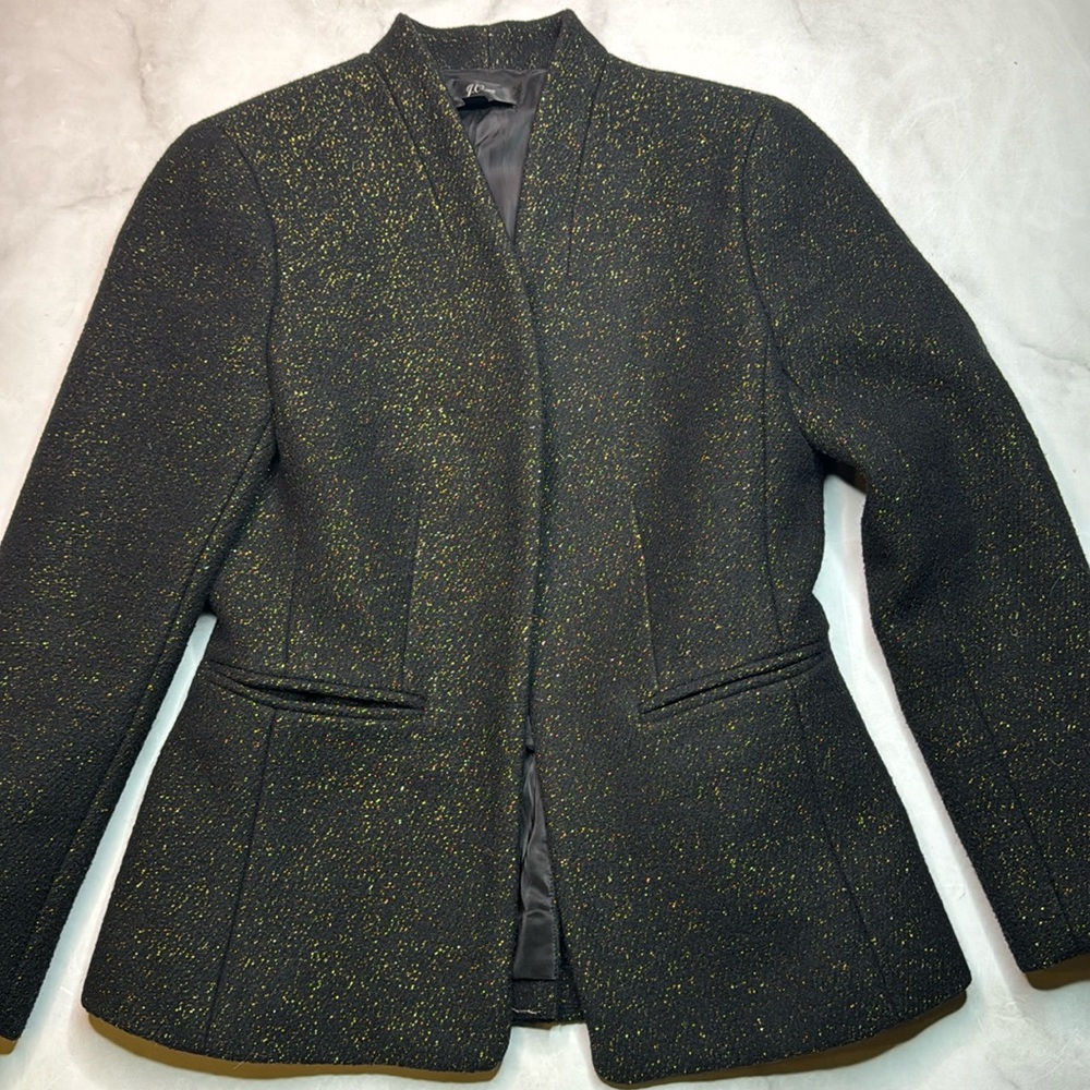J CREW Going Out Tinsel Tweed Blazer Black Lurex K3051